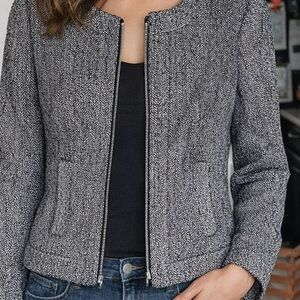 Focus 2000 Herringbone Zip Jacket Size 8 Cropped Wool Blend